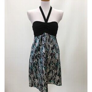 Intrigue Women's Dress Size 6 Black Gray Purple White Blue Aqua Halter NWT